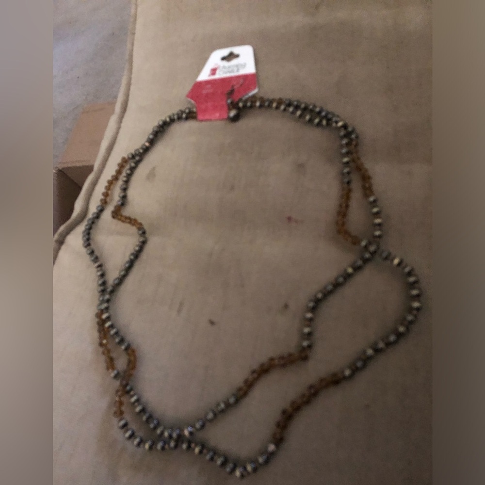 Vintage Charmjng Charlie Darkened Brass & Glass Necklace- 943 $20 or $15 w/offer